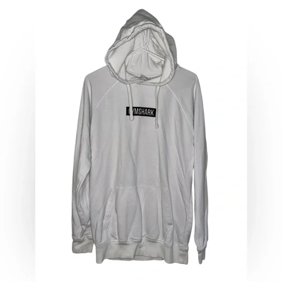 GYMSHARK White Hoodie Black Center Logo Unisex Size Medium Sporty Activewear - Picture 3 of 11